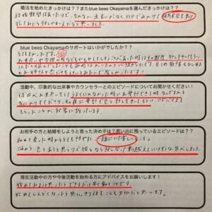 30代女性の成婚アンケート。結婚願望はあったが出会いがなく入会し、サポートに満足しながら活動。お相手とは「一緒にいて楽しい」と感じ、乗り越えていけると確信して成婚。